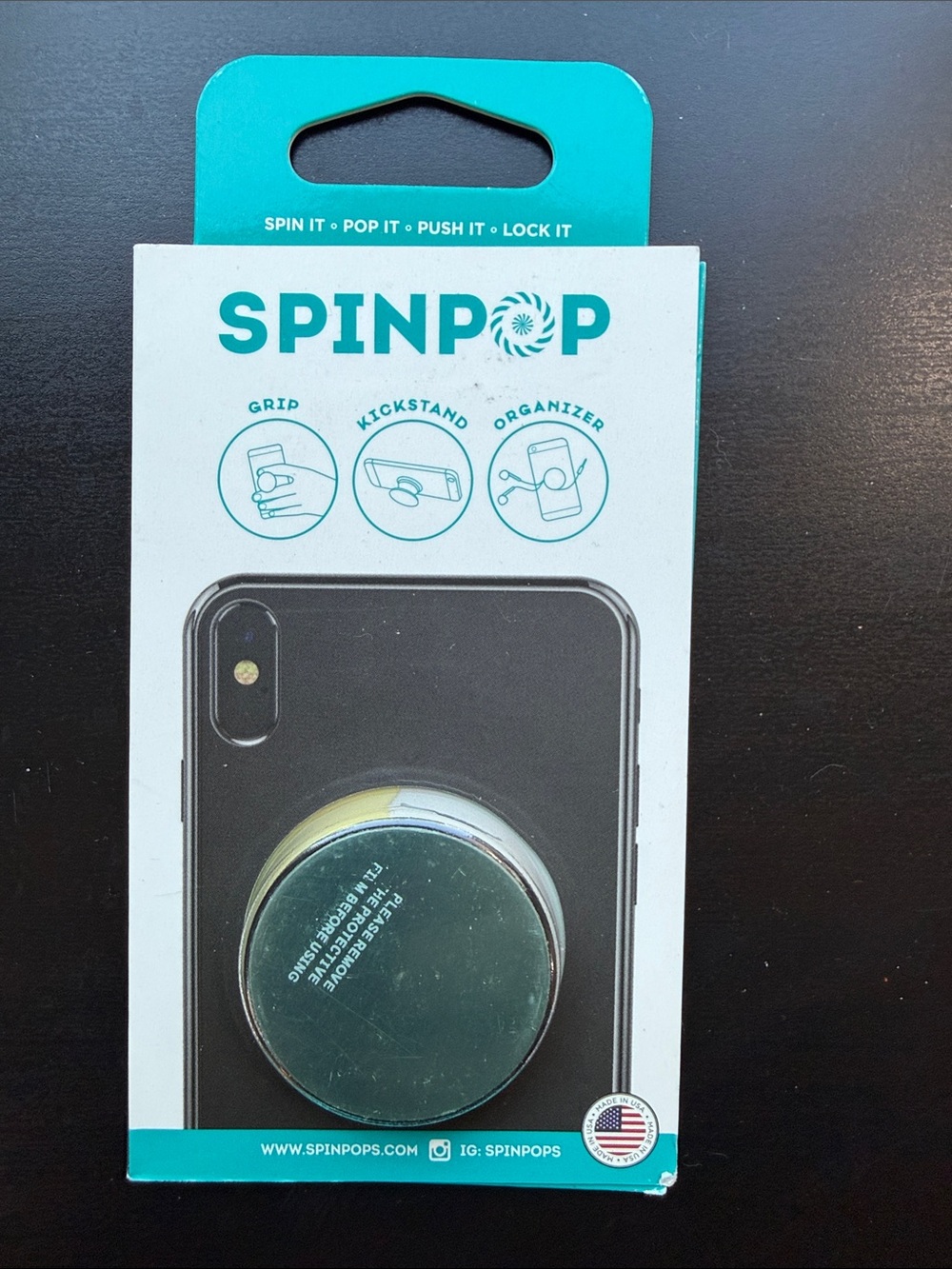 Phone Grip & Kickstand – Teal and Silver